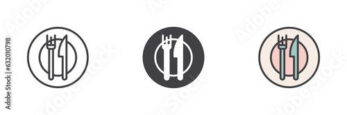 Plate with knife and fork different style icon set