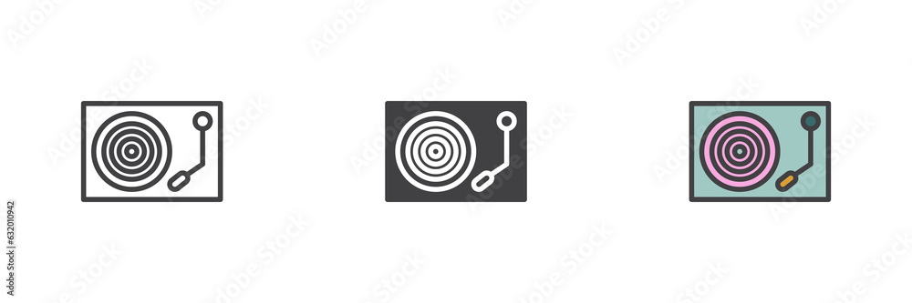 Vinyl player different style icon set Vinyl player different style icon set