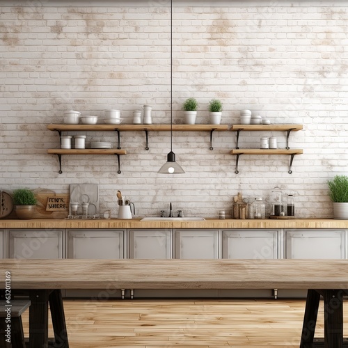 mockup showcase wooden shelf in kitchen pantry home interior showcase beautiful house ideas design template background,ai generate © VERTEX SPACE
