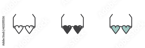 Heart shape glasses frame different style icon set