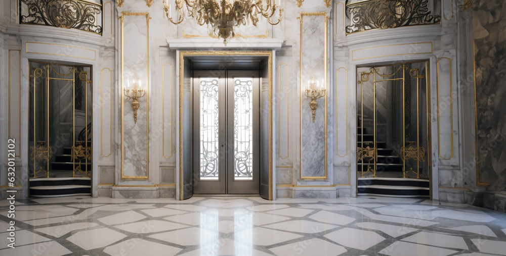 a real photo of a luxury hotel elevator on a white