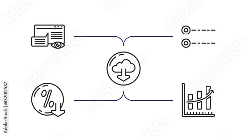 user interface outline icons set. thin line icons such as data viewer, radio button, download from the cloud, less percentage, increasing data vector.