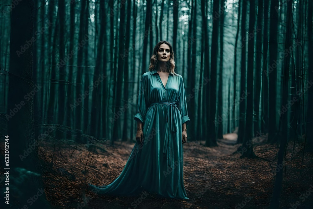 portrait of a woman in a forest at night generated by AI tool portrait of a woman in a forest at night generated by AI tool