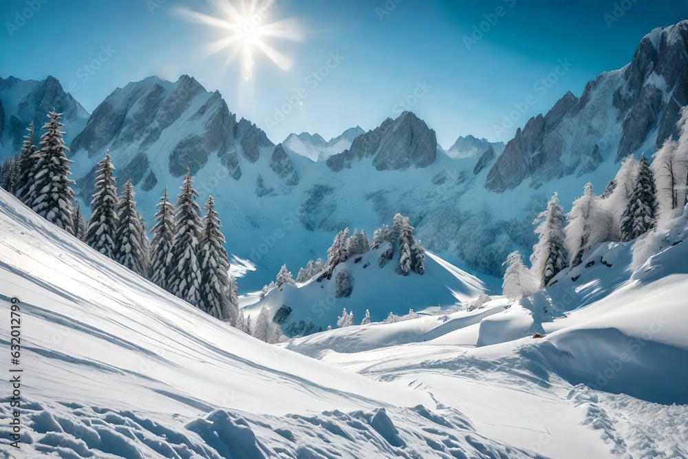 winter mountain landscape covered mountains with snow   
Created using generative AI tools
