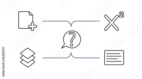 user interface outline icons set. thin line icons such as new page, superscript, question button, layer button, left side alignment vector.
