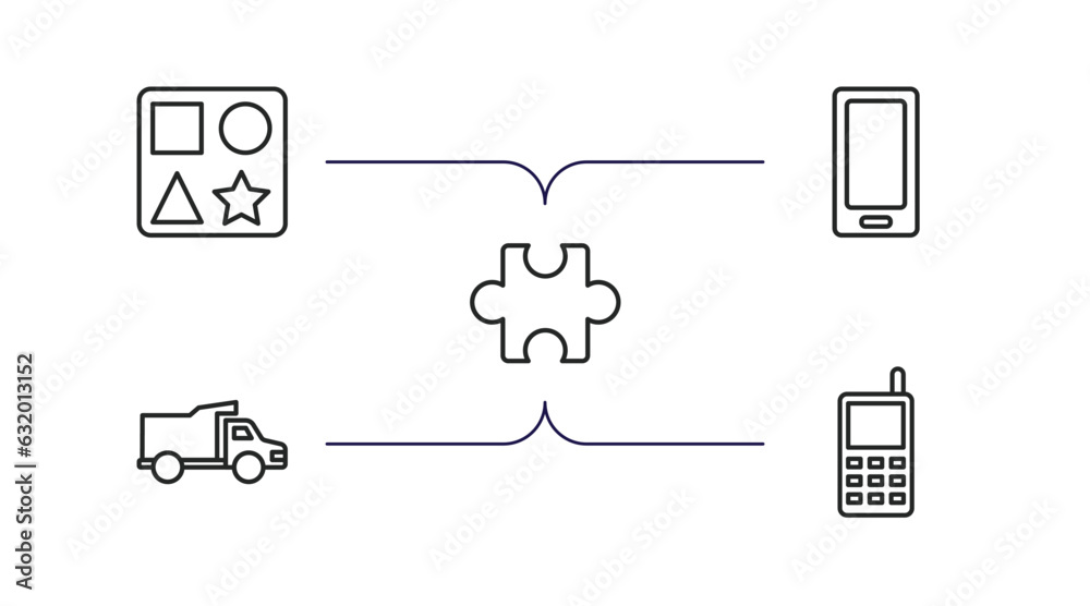 toys outline icons set. thin line icons such as shapes toy, telephone toy, puzzle toy, truck phone vector. toys outline icons set. thin line icons such as shapes toy, telephone toy, puzzle toy, truck phone vector.