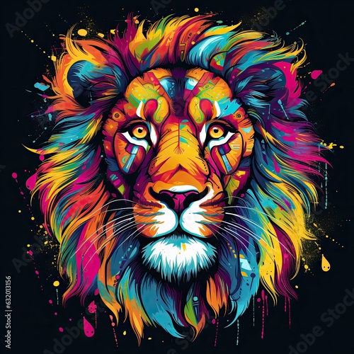 Neon Lion Clip Art or T-Shirt Design illustration