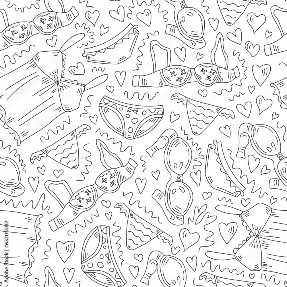 Female lingerie doodle seamless pattern