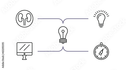 technology outline icons set. thin line icons such as dialysis, light on, light bulb turned off, simple screen, stopwatch running vector.