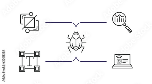 technology outline icons set. thin line icons such as structural elements, search engine marketing, bugs, text editor, internet value vector.