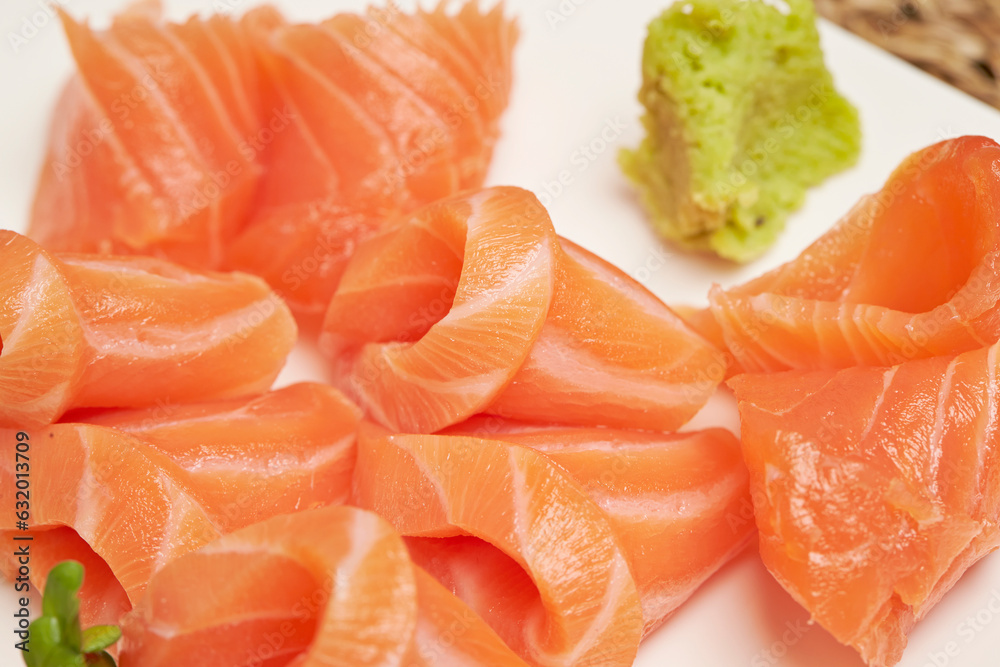 slices of salmon on a plate