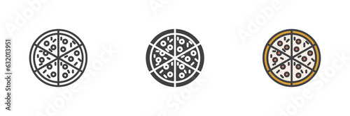 Round pizza different style icon set