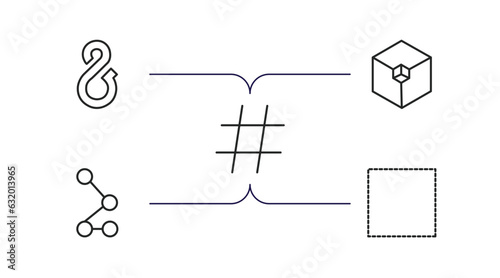 shapes outline icons set. thin line icons such as , framework, hash key, z, dot square vector.