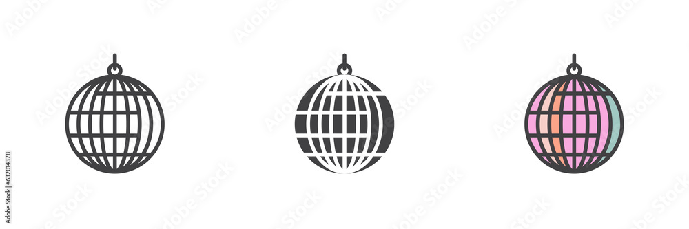 Disco ball different style icon set Disco ball different style icon set
