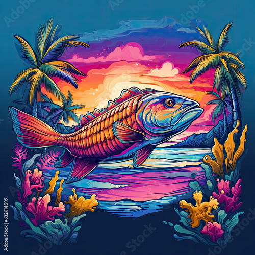 Fishing Clip Art or T-Shirt Design illustration