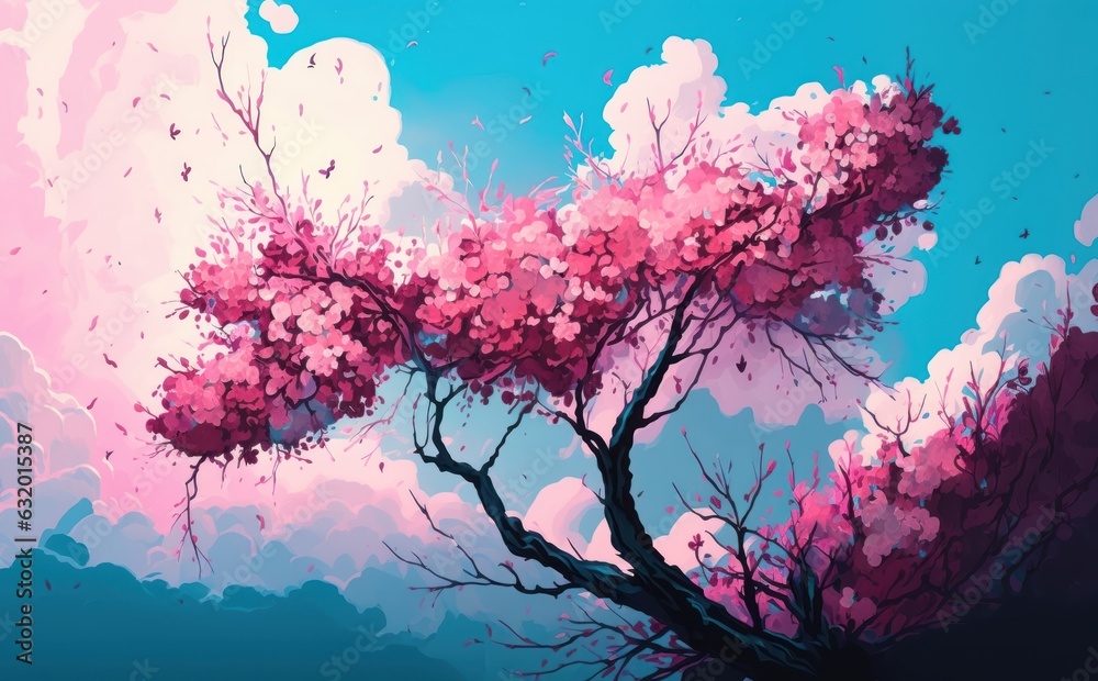 Pink Blossom and Sky Background