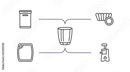 kitchen outline icons set. thin line icons such as dishwasher, mould, glass, cutting board, juicer vector.