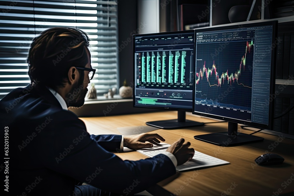 Businessman Analyzing Market on a Computer Chart Generative AI Businessman Analyzing Market on a Computer Chart Generative AI
