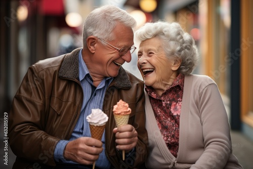 sweet senior couple eating ice cream Generative AI
