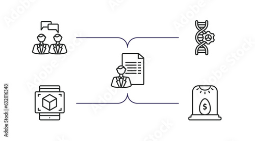 general outline icons set. thin line icons such as brand engagement, bioengineering, agent script, ar presentation, business incubator vector.