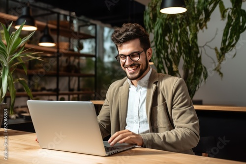 Contemporary DIY: Businessman Using Laptop in Office photo