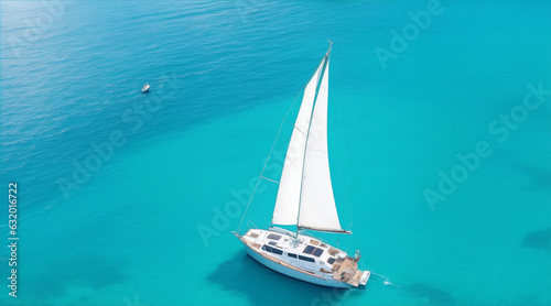 Aerial view of a sailboat in a turquoise sea by Generative AI