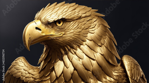 An eagle with a gold eagle head and a gold eagle on the front by Generative AI photo