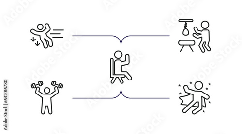 feelings outline icons set. thin line icons such as down human, hopeless human, satisfied human, strong fantastic vector.