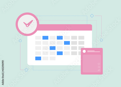 Marketing Calendar with Social Media Post Scheduler. Powerful Online Business Marketing Strategy. Plan and Schedule Automatically Advertising Activities on Social Media