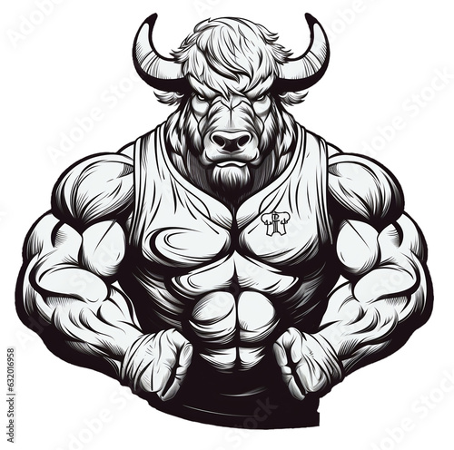 Bulls logo in black and white.Transparent Background. Generative AI
