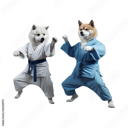 Karate dogs. Transparent Background. Generative AI