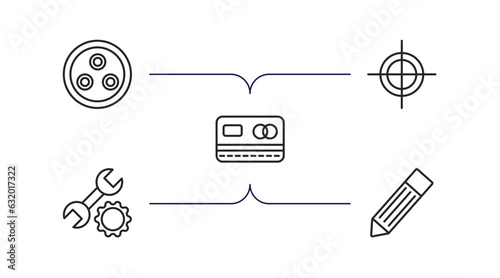 edit tools outline icons set. thin line icons such as quark, registration mark, blue card, repair tool, pen edit vector.