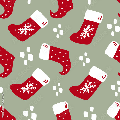 Christmas stocking seamless pattern in Scandinavian style