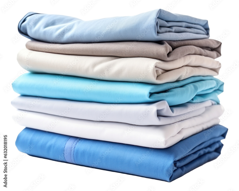 Stack of colorful perfectly folded clothing items. Pile of different pastel color shirts isolated. Stack of colorful perfectly folded clothing items. Pile of different pastel color shirts isolated.