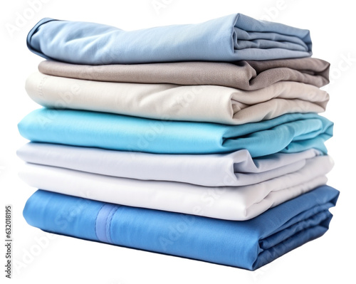 Stack of colorful perfectly folded clothing items. Pile of different pastel color shirts isolated.
