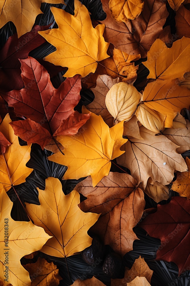 Fall Season Concept, Photo-Realistic Fallen Leaves Created with Generative AI Fall Season Concept, Photo-Realistic Fallen Leaves Created with Generative AI