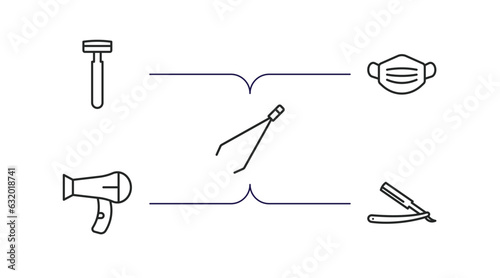 beauty outline icons set. thin line icons such as razor, face mask, tweezers, , straight razor vector.