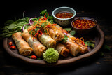A platter of Crispy Spring Rolls, stuffed with a medley of vegetables, glass noodles, ai generated.