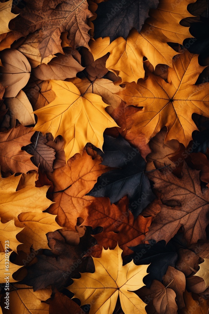 Fall Season Concept, Photo-Realistic Fallen Leaves Created with Generative AI