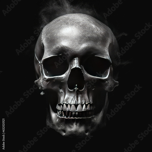 Black and White Photograph of a Skull Silhouette on Dark Background (Generative AI)