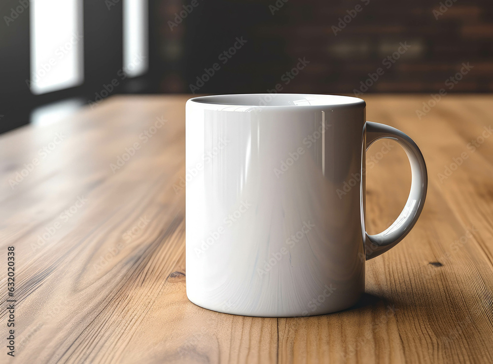 Mockup: Blank Coffee Mug on Wooden Table for Personalized Design (Generative AI)
Mockup: Blank Coffee Mug on Wooden Table for Personalized Design (Generative AI)