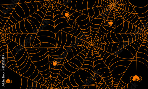 Leinwand Poster Halloween spider web seamless pattern with black and orange