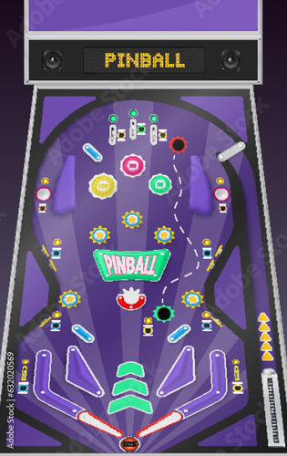 Pinball machine classic field arcade game with elements realistic vector illustration