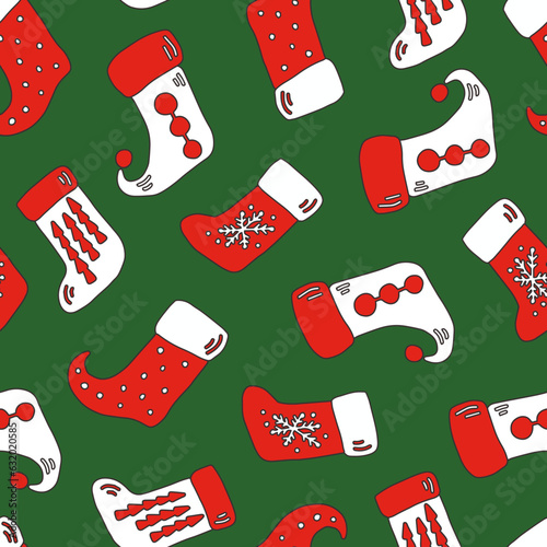 Christmas stocking funny seamless pattern