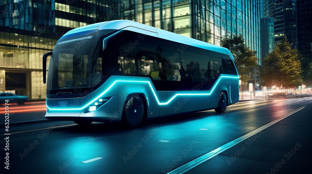 Electric bus. Concept of e-bus with zero emission. generative ai