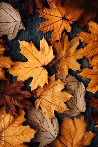 Fall Season Concept  Photo-Realistic Fallen Leaves Created with Generative AI