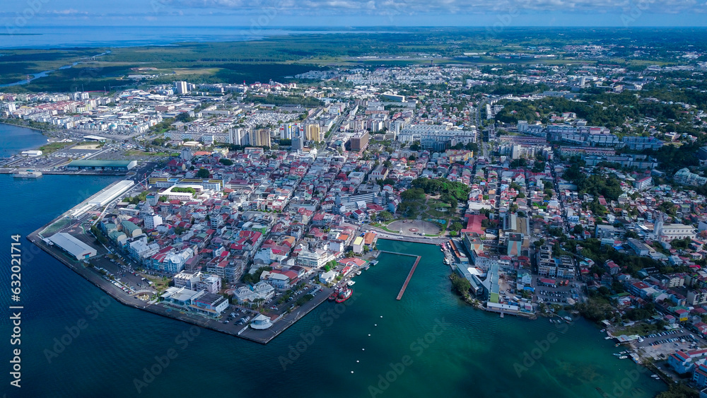 Aerial View to the Pointe-à-Pitre city center in Guadeloupe island, overseas region and department of France