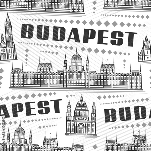 Canvas Print Vector Budapest Seamless Pattern, square repeating background with illustration