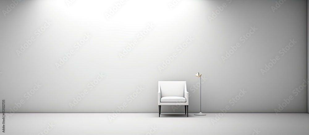 The design of the room is minimalistic, with a blank white wall, a ...