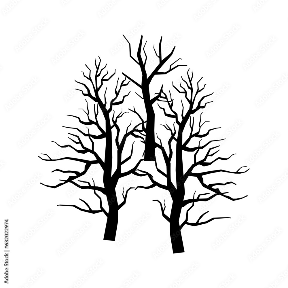 Obraz premium Vector set of dead wild tree silhouette